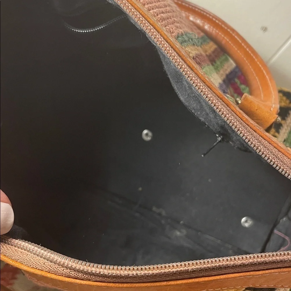 Multicolor Patterned Crossbody Bag with Tan Leather